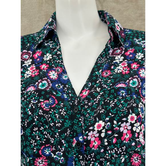 Express Top Women Small Black Dark Floral Portofino Slim Fit Sheer Romantic Work - Picture 2 of 9